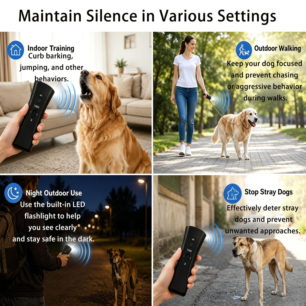 Trainer Ultrasonic For Dogs, Anti Barking Device, Portable Ultrasonic Dog Barking, Anti Barking Dog Training Device With Flashlight With LED Light, 3 Training Modes For Indoor Outdoor