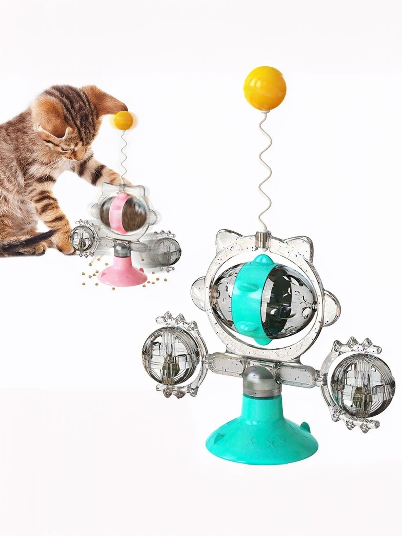 Interactive Rotating Cat Toy Set with Suction Cup