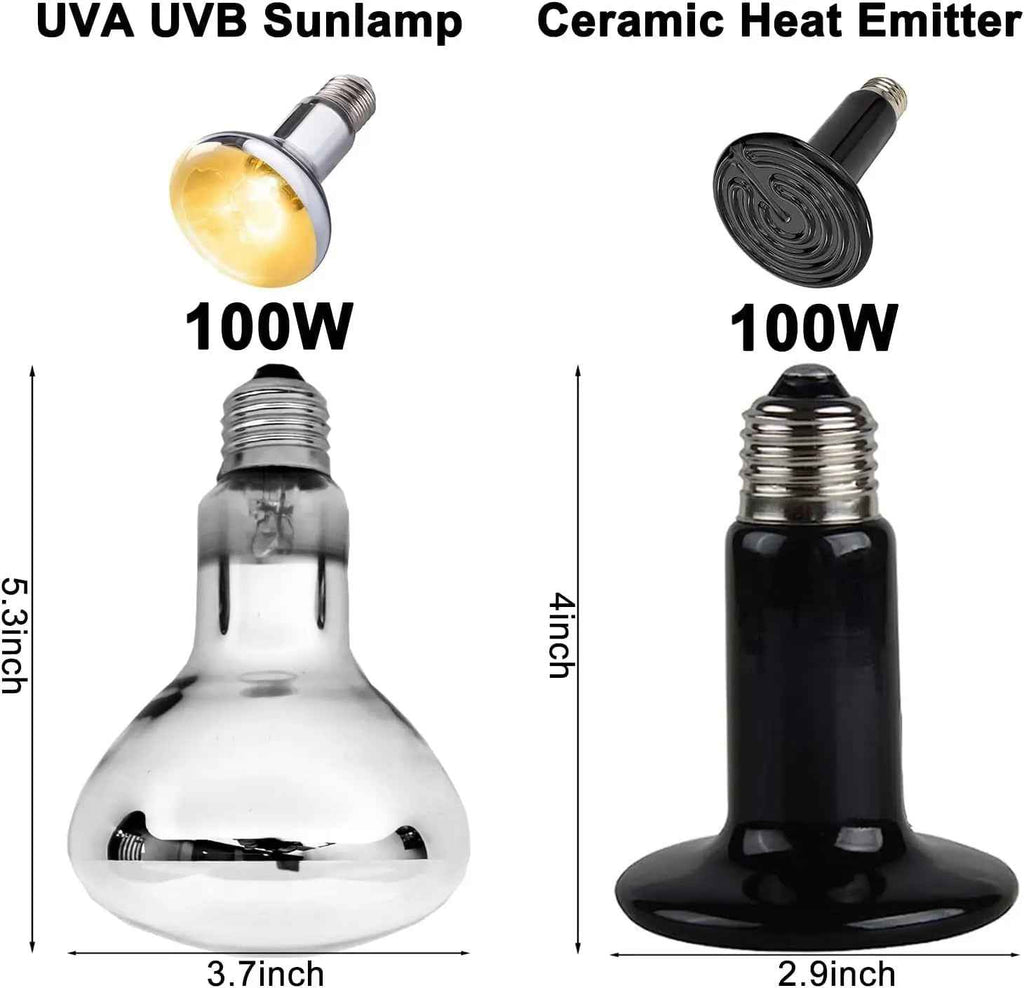 15" Dual Reptile Light Fixture w/ 100W UVA UVB & Ceramic Heat Lamp