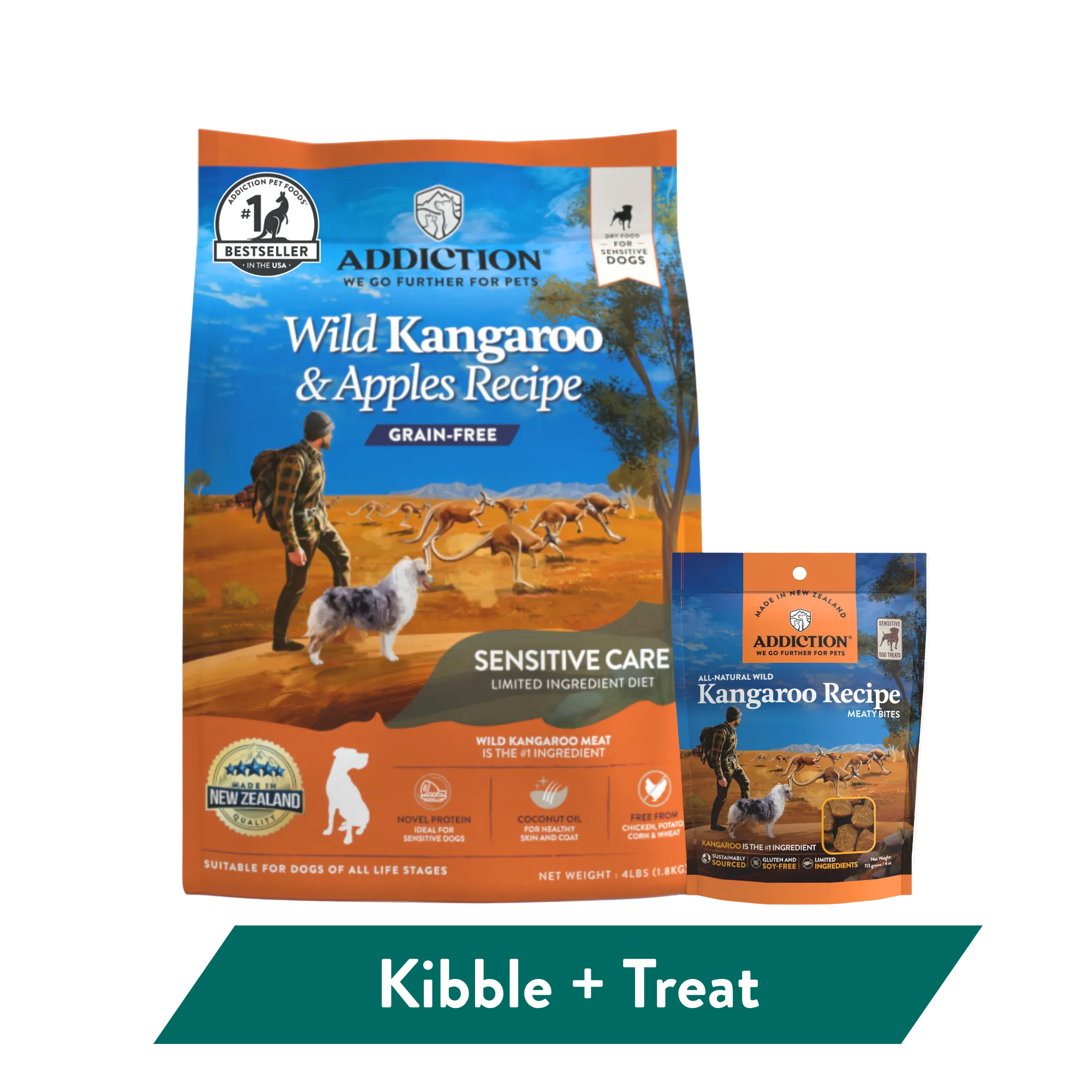 Addiction Wild Kangaroo Dry Dog Food & Meaty Bites Dog Treats Bundle