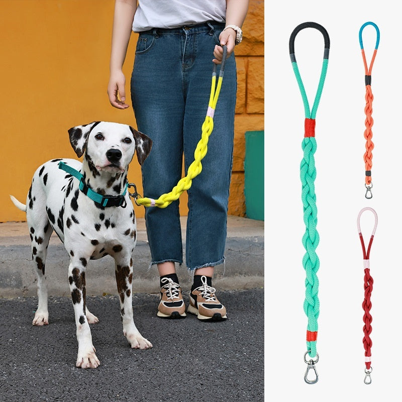 Dog Handmade Woven Leash Polyester Fiber Yellow