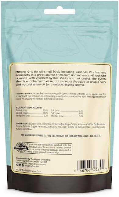 Higgins Mineral Grit Small Birds 6 oz. Calcium Canaries Finches Parakeets