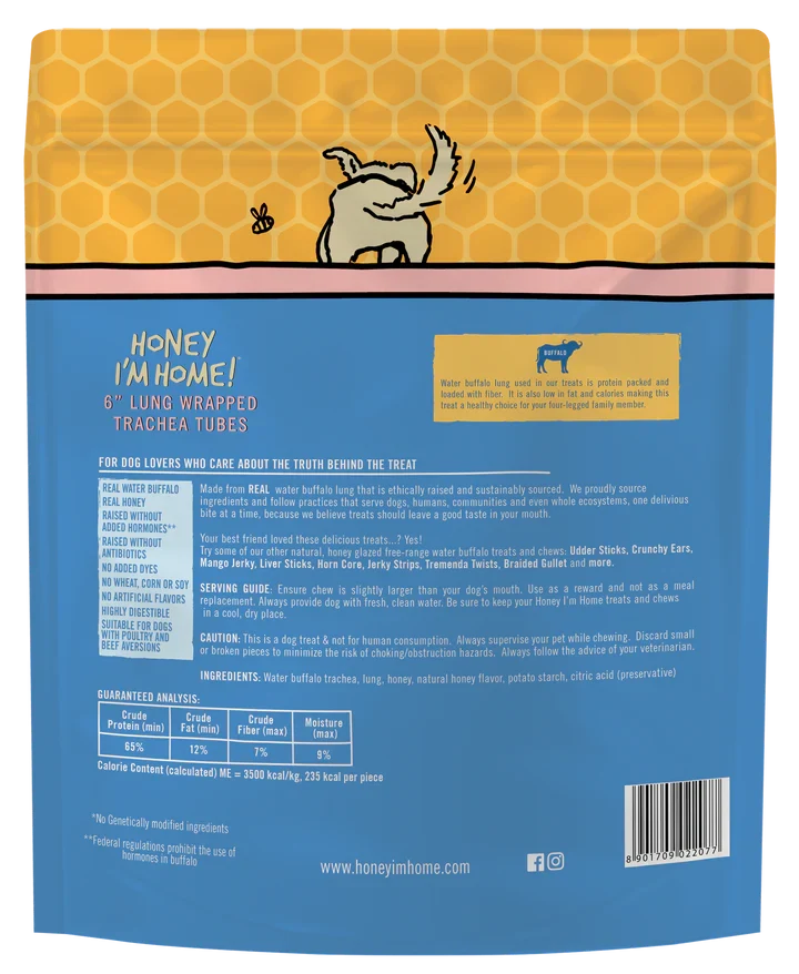 Honey Dog Buffalo Trachea Lung 6" (3pk)