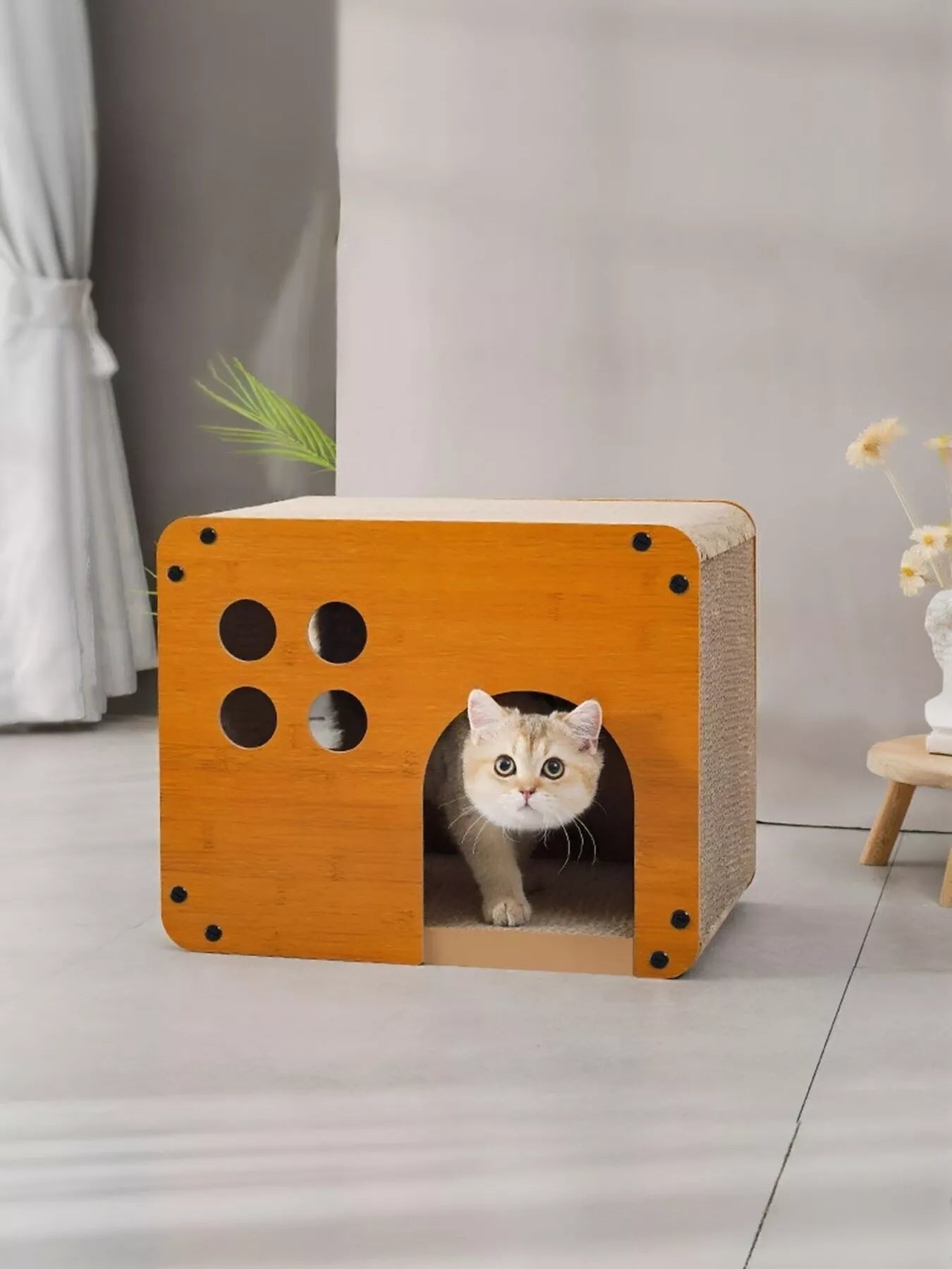 Wooden Corrugated Paper Cat House