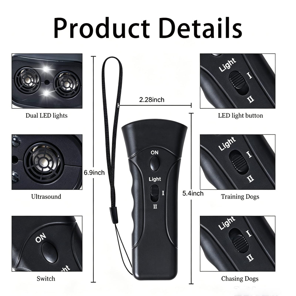 Trainer Ultrasonic For Dogs, Anti Barking Device, Portable Ultrasonic Dog Barking, Anti Barking Dog Training Device With Flashlight With LED Light, 3 Training Modes For Indoor Outdoor