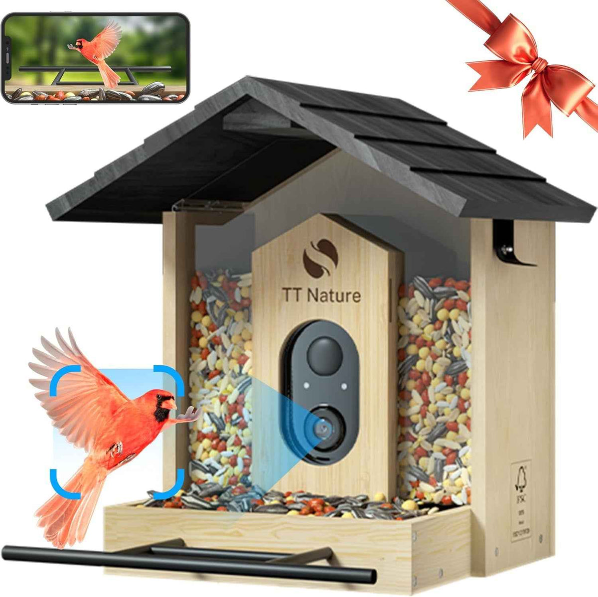 Bird Feeder Camera WiFi Smart AI Motion Detection 1080P 1.5L