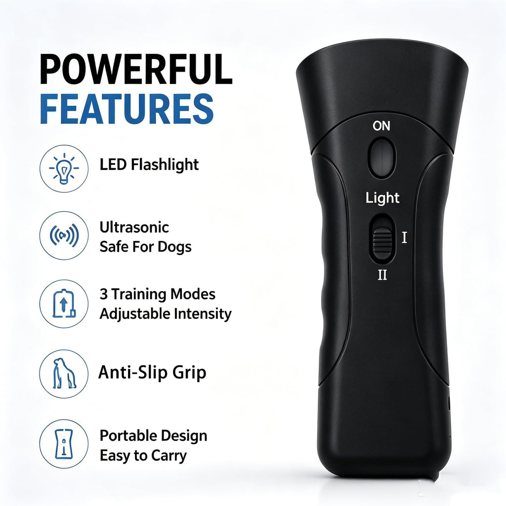 Trainer Ultrasonic For Dogs, Anti Barking Device, Portable Ultrasonic Dog Barking, Anti Barking Dog Training Device With Flashlight With LED Light, 3 Training Modes For Indoor Outdoor