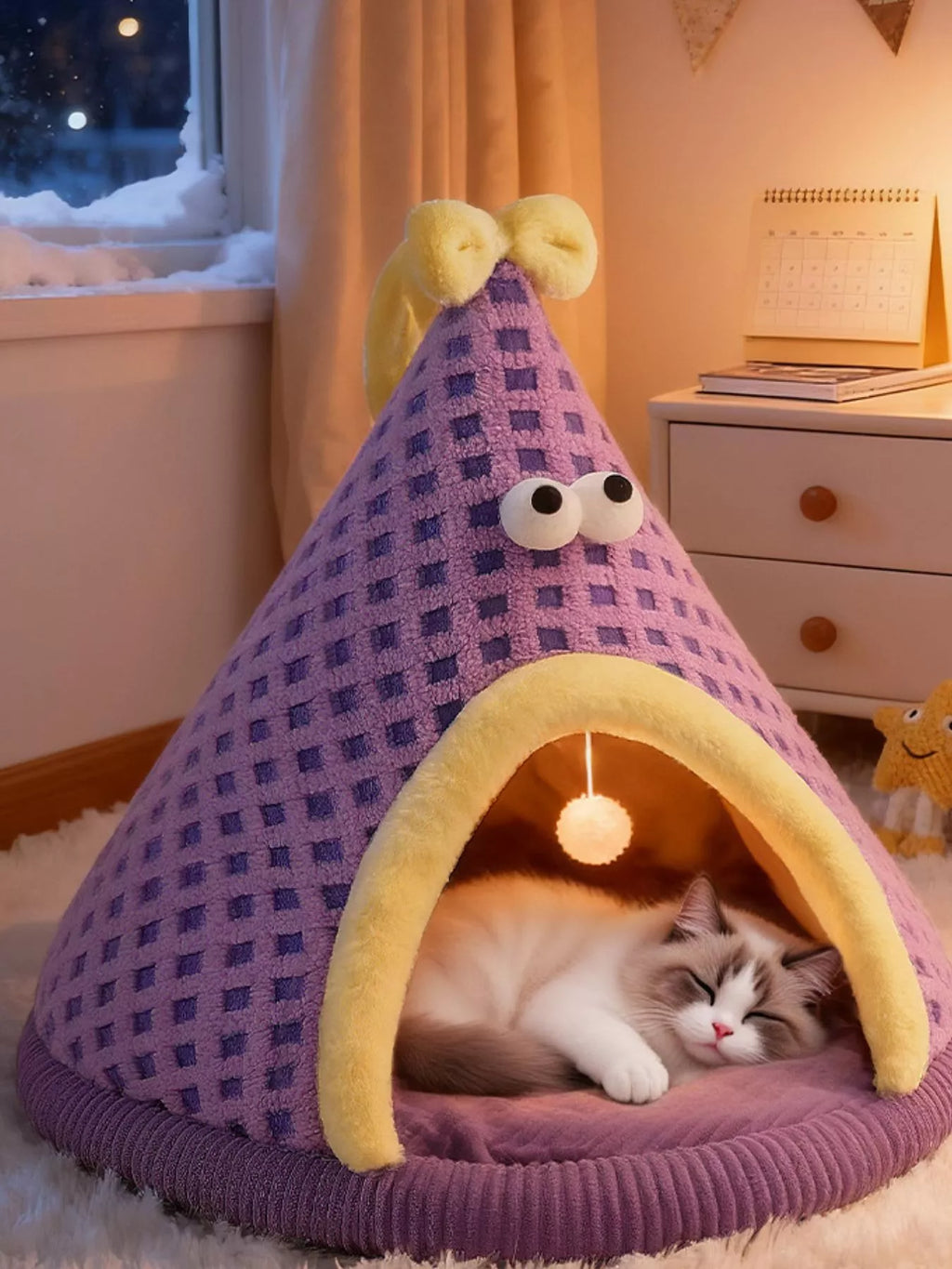 Cute Cartoon Style Pet Nest with Hanging Ball