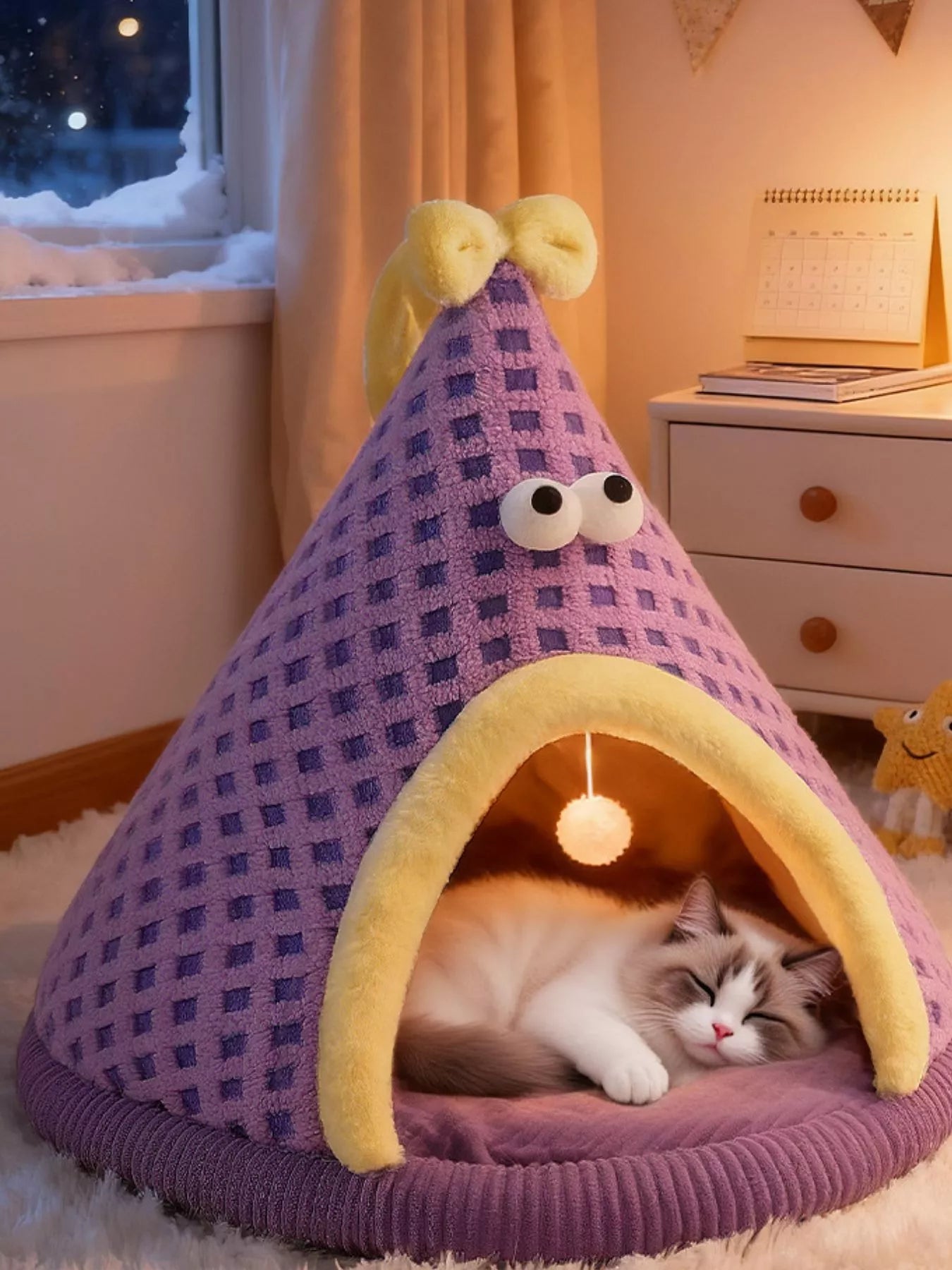 Cute Cartoon Style Pet Nest with Hanging Ball