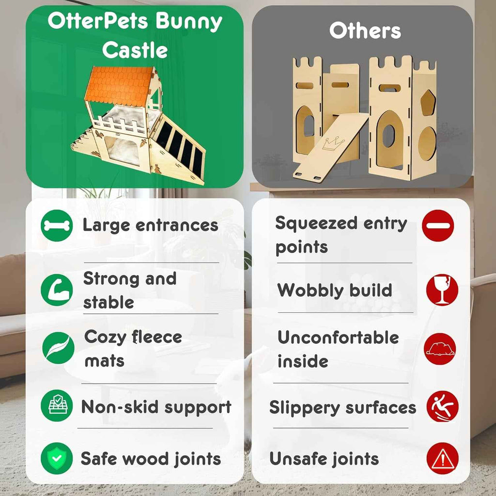 Rabbit Hideout House Wooden Bunny Castle for Small Pets Indoor Cage