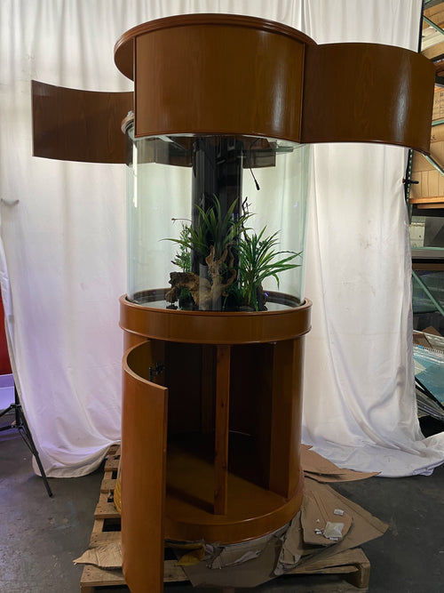 100 Gallon Glass Full Cylinder Aquarium Minor Blemish Reef-Ready Aquarium in Golden Oak Real Wood Furniture