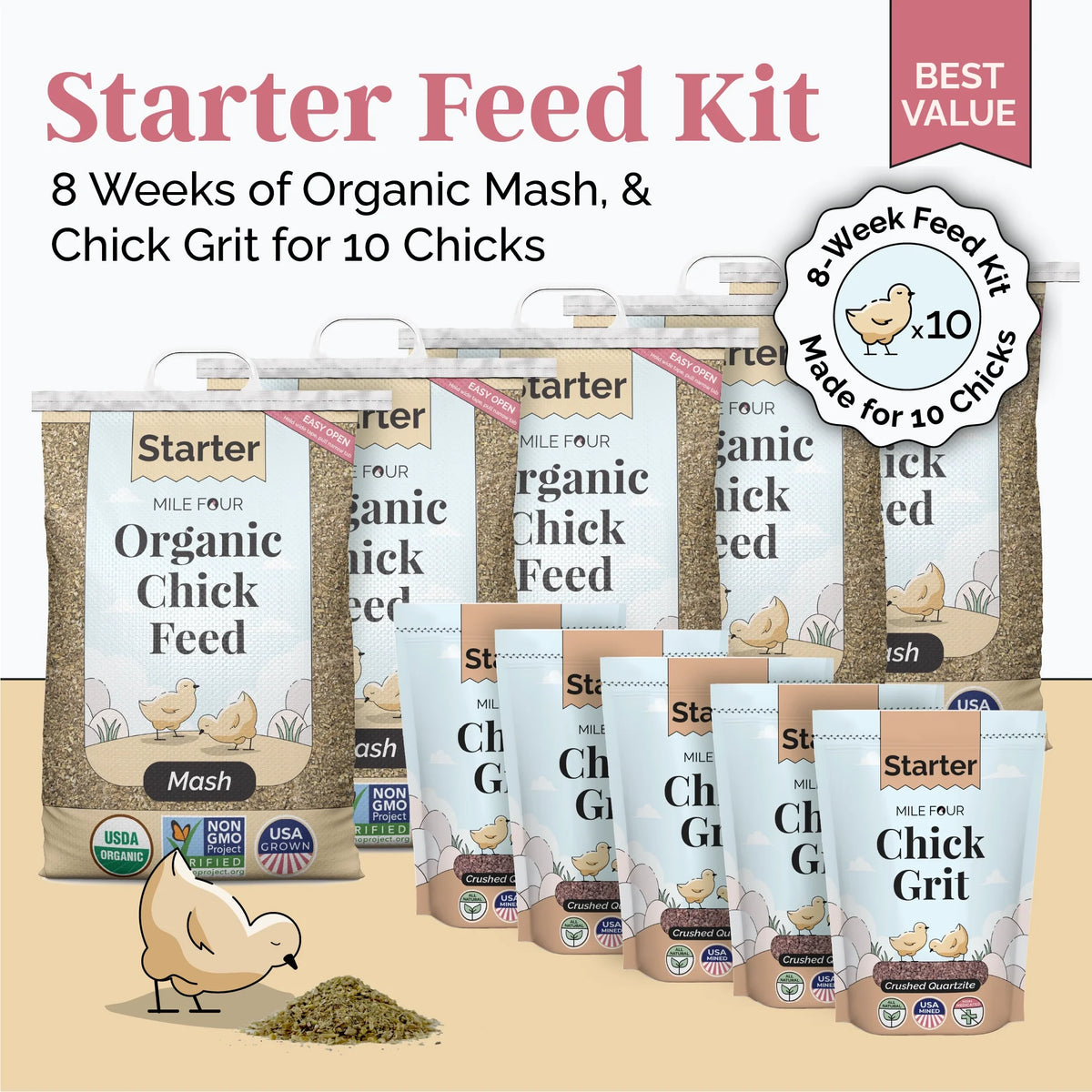 Starter Feed Kit | 8 Weeks of Organic Feed & Grit for 10 Chicks