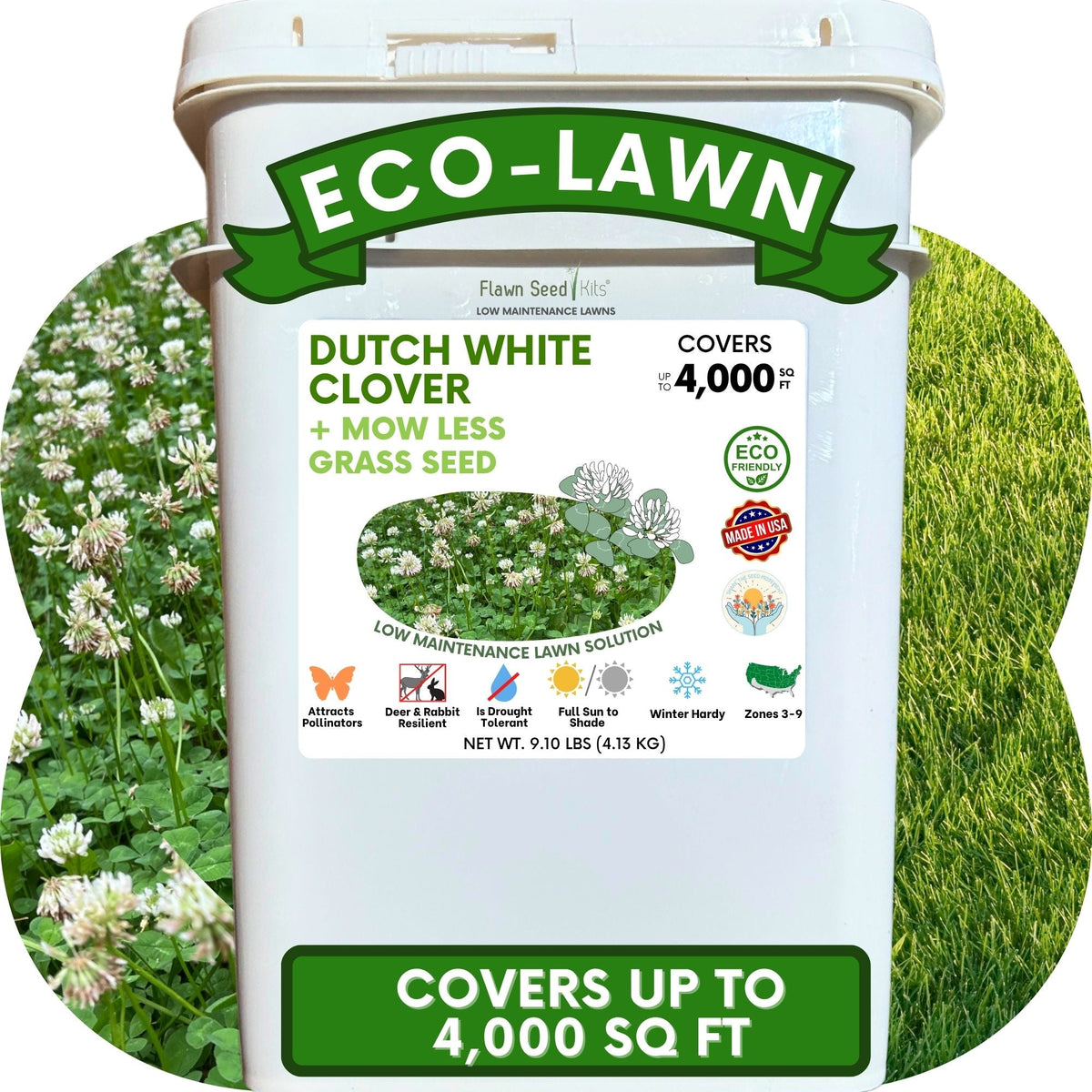 Dutch White Clover + Mow Less Grass Seed
