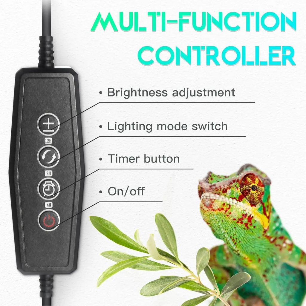 Dimmable LED Reptile UVB Lamp – 12W Long-Life Light w/ Timer & Cycles
