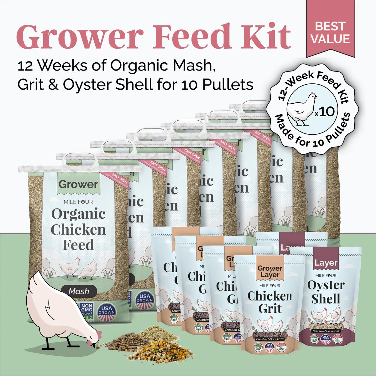 Grower Feed Kit | 12 Weeks of Organic Feed & Grit for 10 Pullets