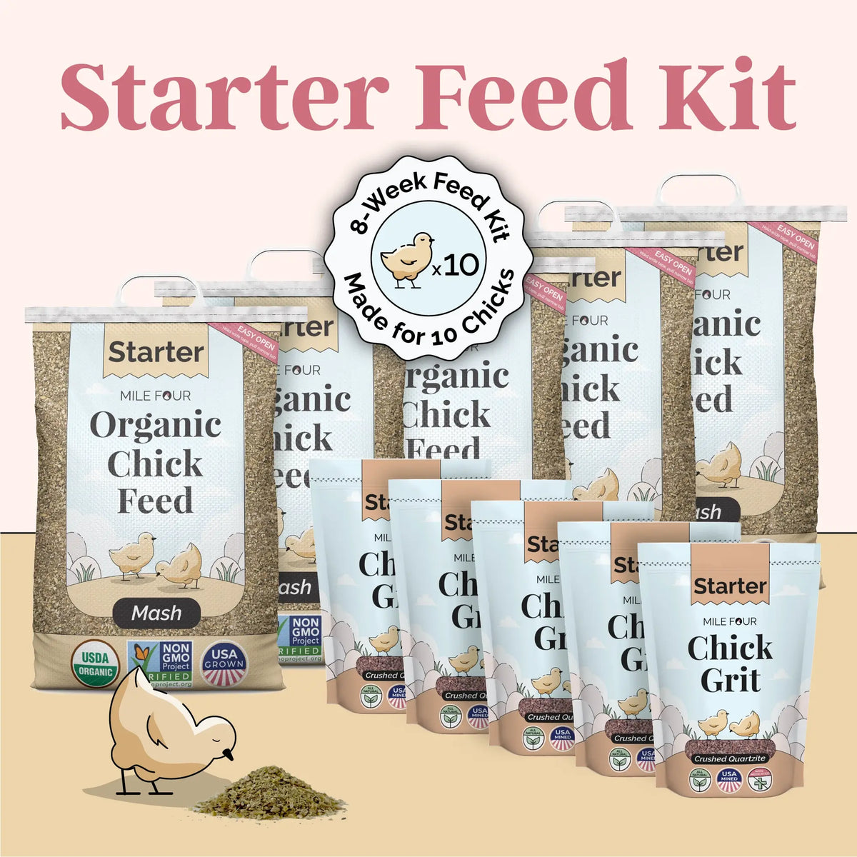 Starter Feed Kit | 8 Weeks of Organic Feed & Grit for 10 Chicks