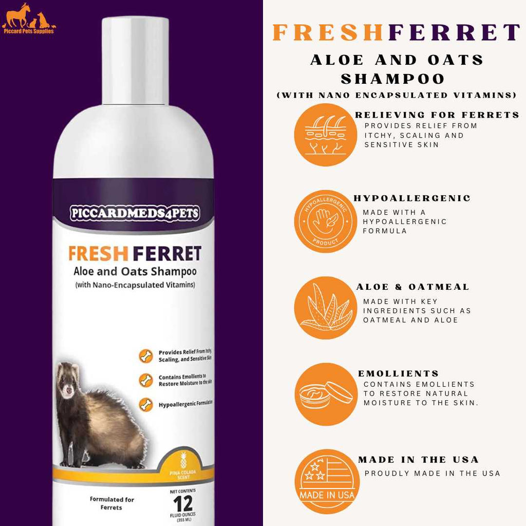 Piccardmeds4pets Ferret Aloe Oats Shampoo 12oz + HandsOn Grooming Gloves Small Combo