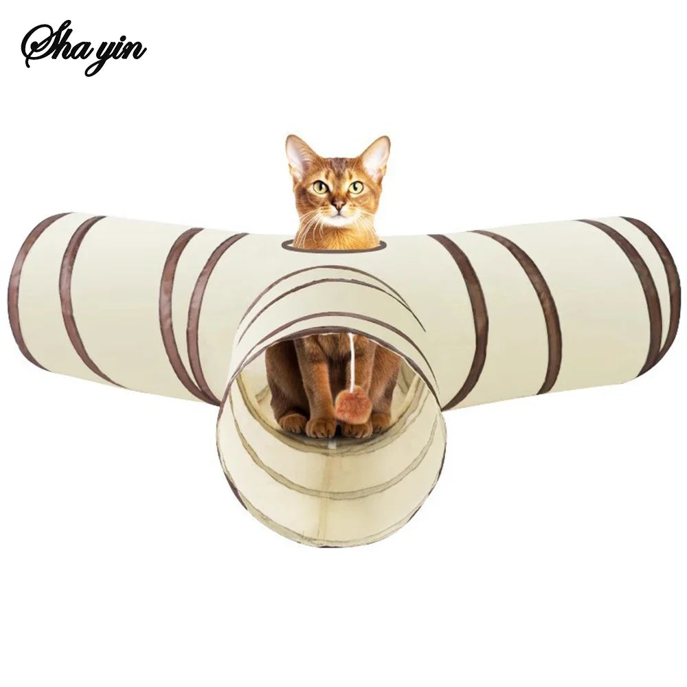 1PC Cat Tunnel, Collapsible Tube with 1 Play Ball Toys, 3 Ways Tunnels for Indoor Cats