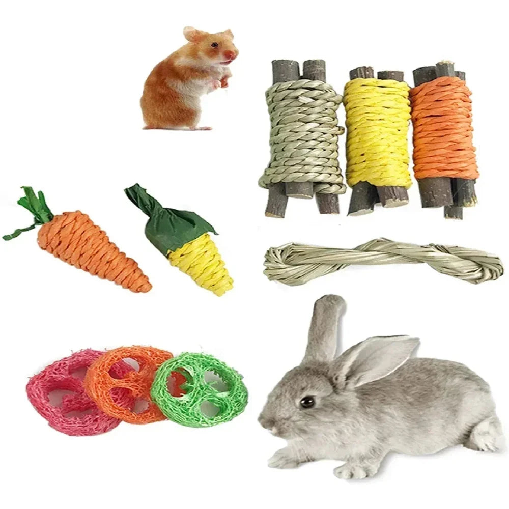 9PCS Small pet toy set, pet rabbit, hamster, fun toy, grinding supplies color random