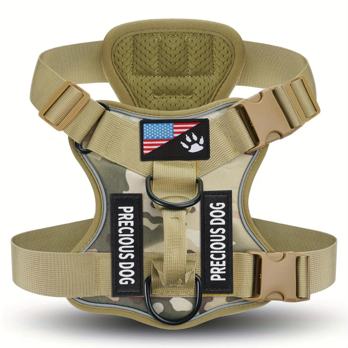 Anti-Pull Tactical Dog Harness with Night Reflective Strips, Heavy-Duty Nylon Military-Grade Vest-Style Leash for Large Dog