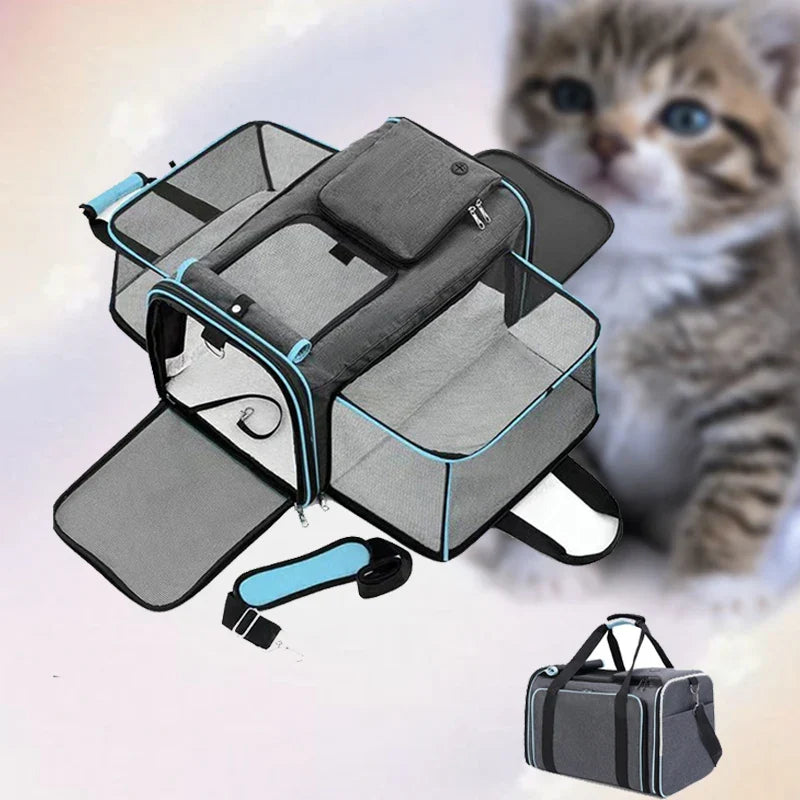 Cat Bag Foldable Large Capacity Cat Outdoor Car Expansion Portable Pet Handbag Breathable Diagonal Cross Bag for Cats and Dogs