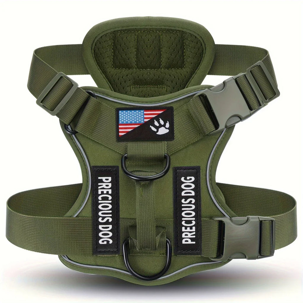 Anti-Pull Tactical Dog Harness with Night Reflective Strips, Heavy-Duty Nylon Military-Grade Vest-Style Leash for Large Dog