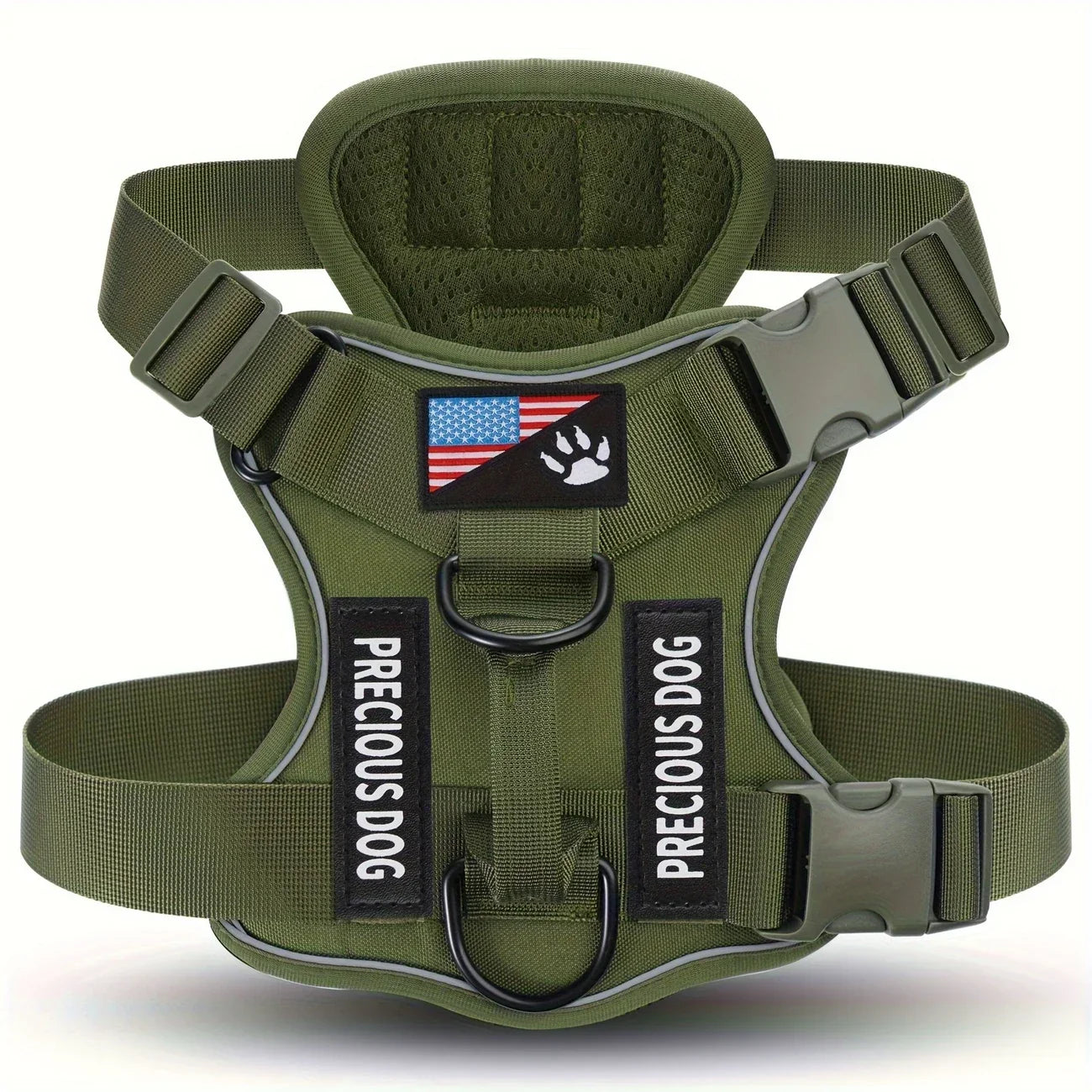 Anti-Pull Tactical Dog Harness with Night Reflective Strips, Heavy-Duty Nylon Military-Grade Vest-Style Leash for Large Dog
