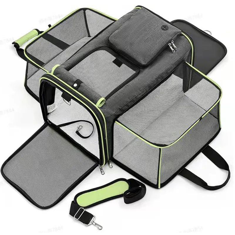 Cat Bag Foldable Large Capacity Cat Outdoor Car Expansion Portable Pet Handbag Breathable Diagonal Cross Bag for Cats and Dogs