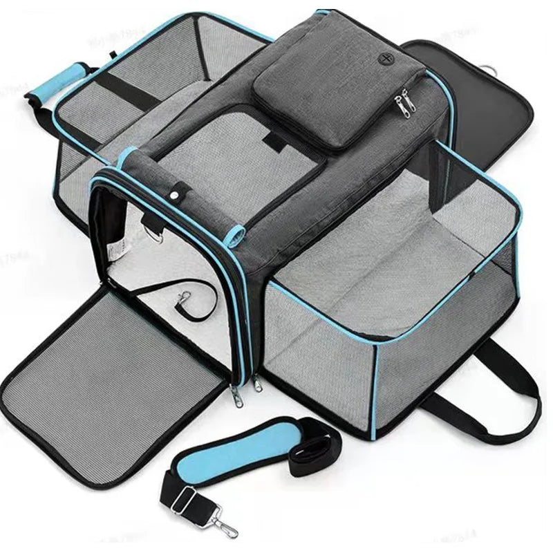 Cat Bag Foldable Large Capacity Cat Outdoor Car Expansion Portable Pet Handbag Breathable Diagonal Cross Bag for Cats and Dogs