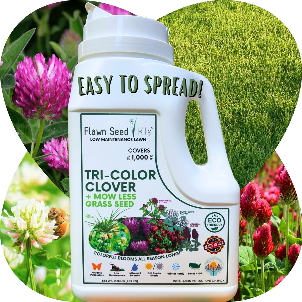 TRI-Color Clover + Mow Less Grass Seed