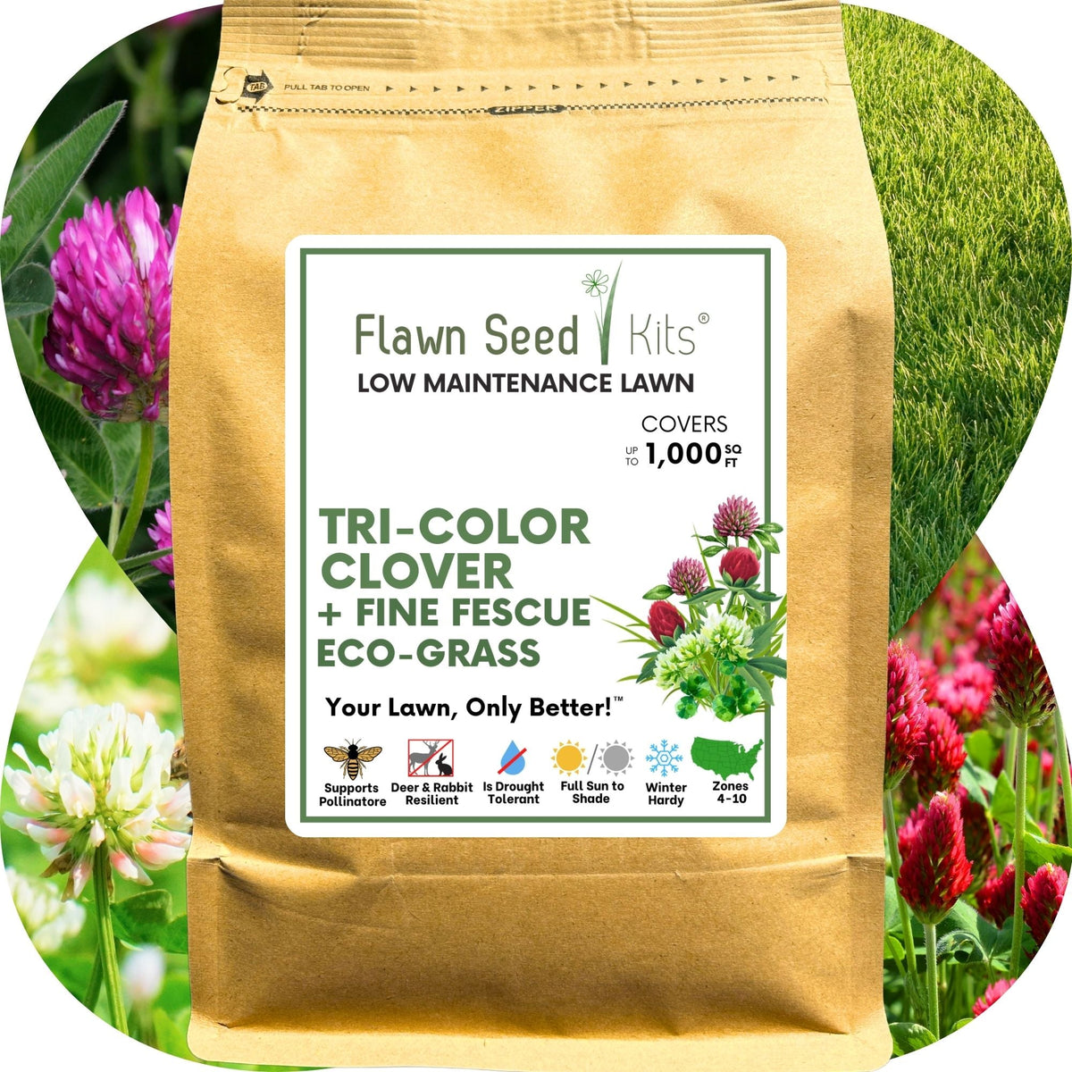 TRI-Color Clover + Mow Less Grass Seed