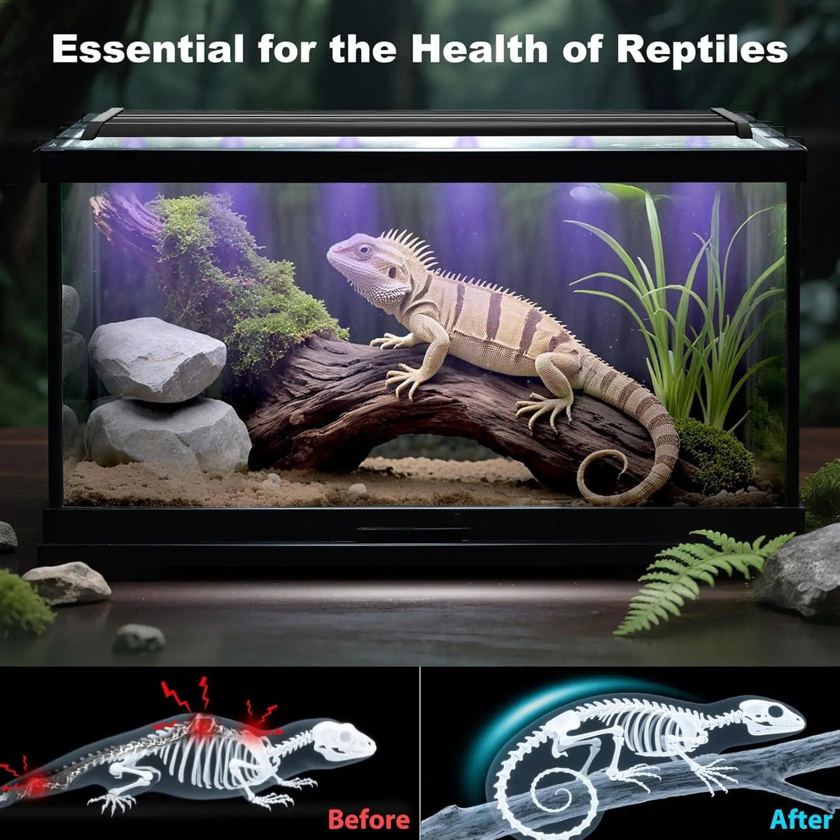 18W UVA UVB Reptile LED Light 28.5" – Auto Modes & Timer