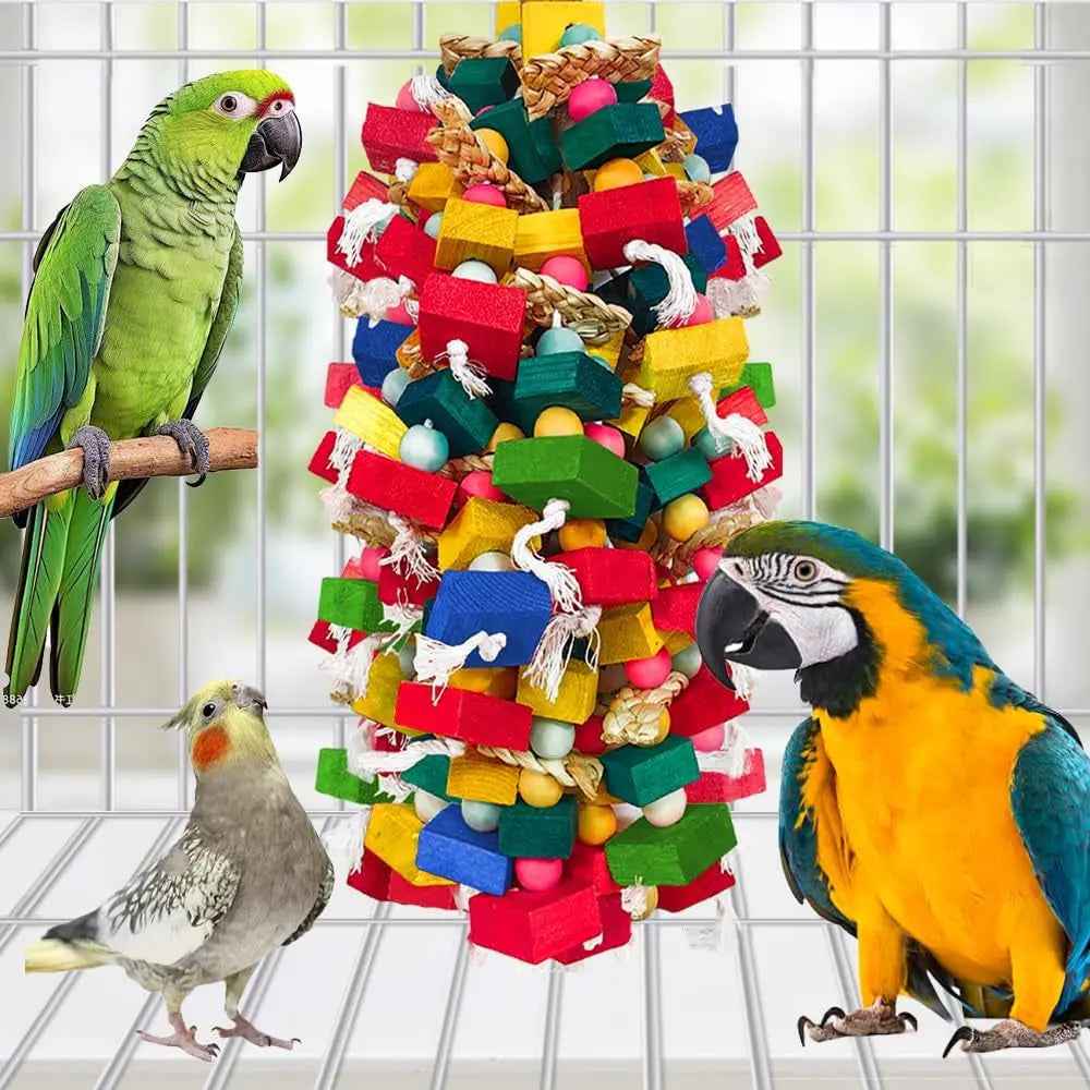 XL Parrot Chew Toy – Premium Natural Wood & Cotton Chew Toy for Macaws, Cockatoos & Amazons