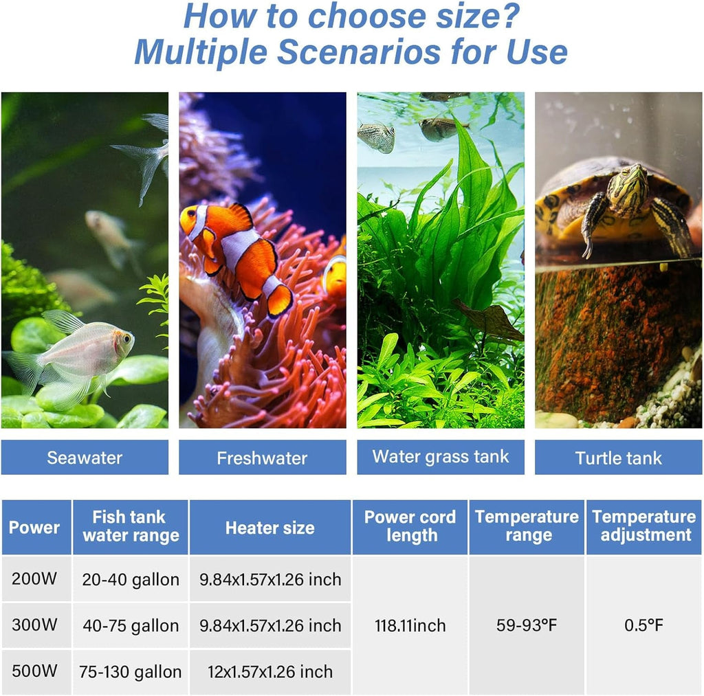 Hygger Smart Aquarium Heater 200W 300W 500W | Tropical Fish Tank Temperature Control
