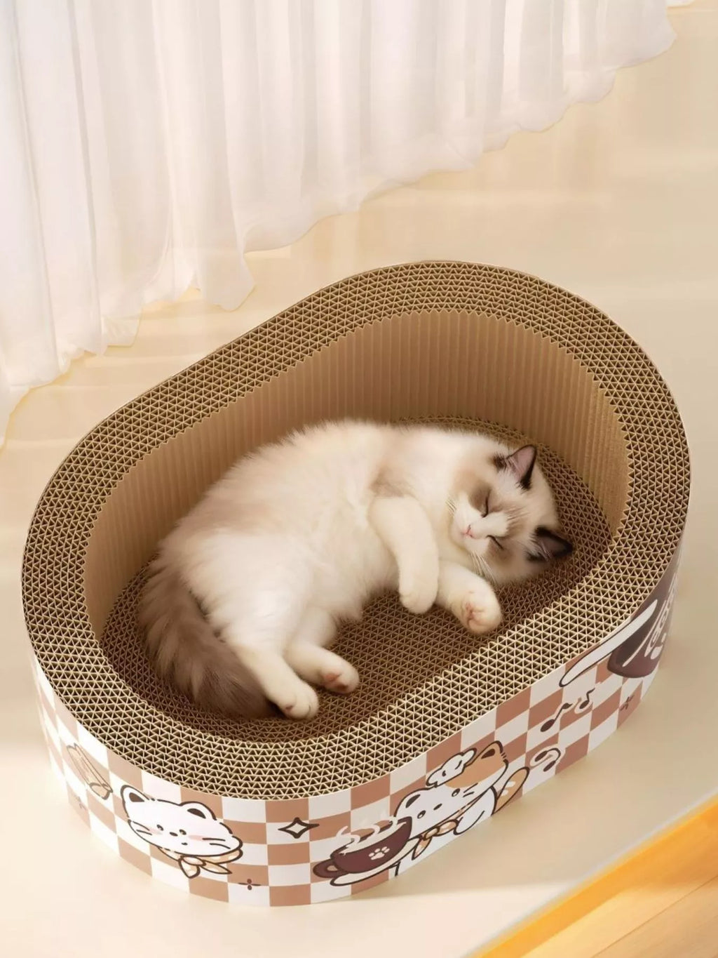 Wear-Resistant Cat Scratching Lounge Bed with Cartoon Design