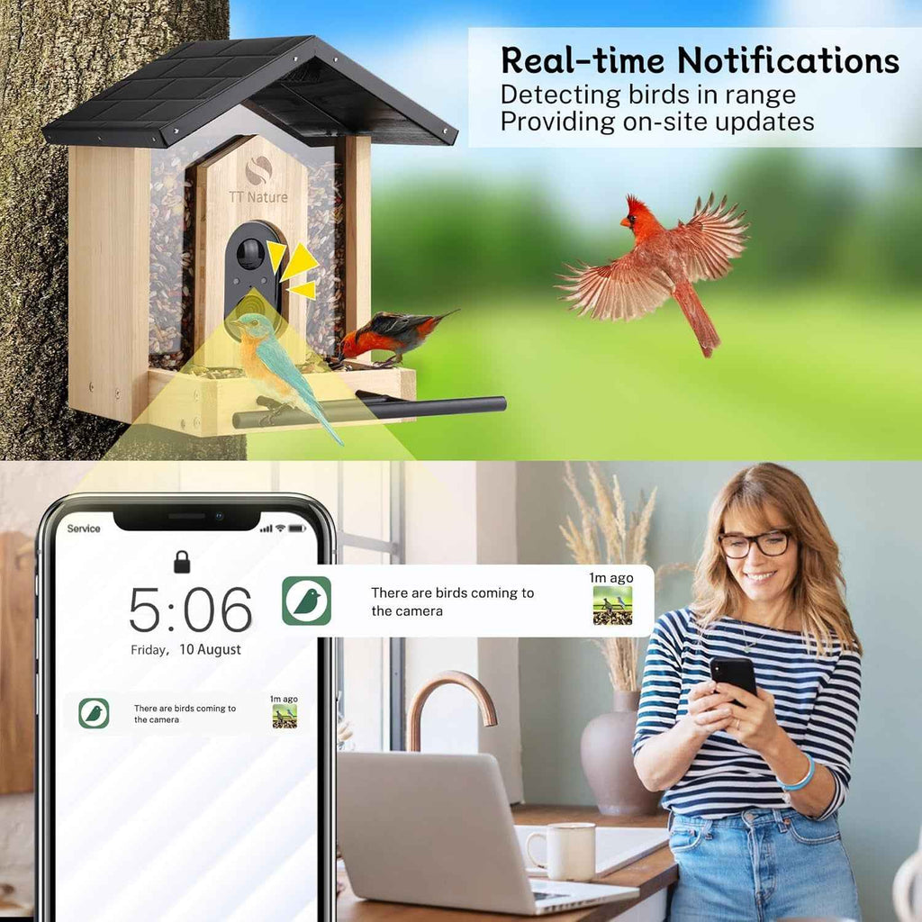 Bird Feeder Camera WiFi Smart AI Motion Detection 1080P 1.5L