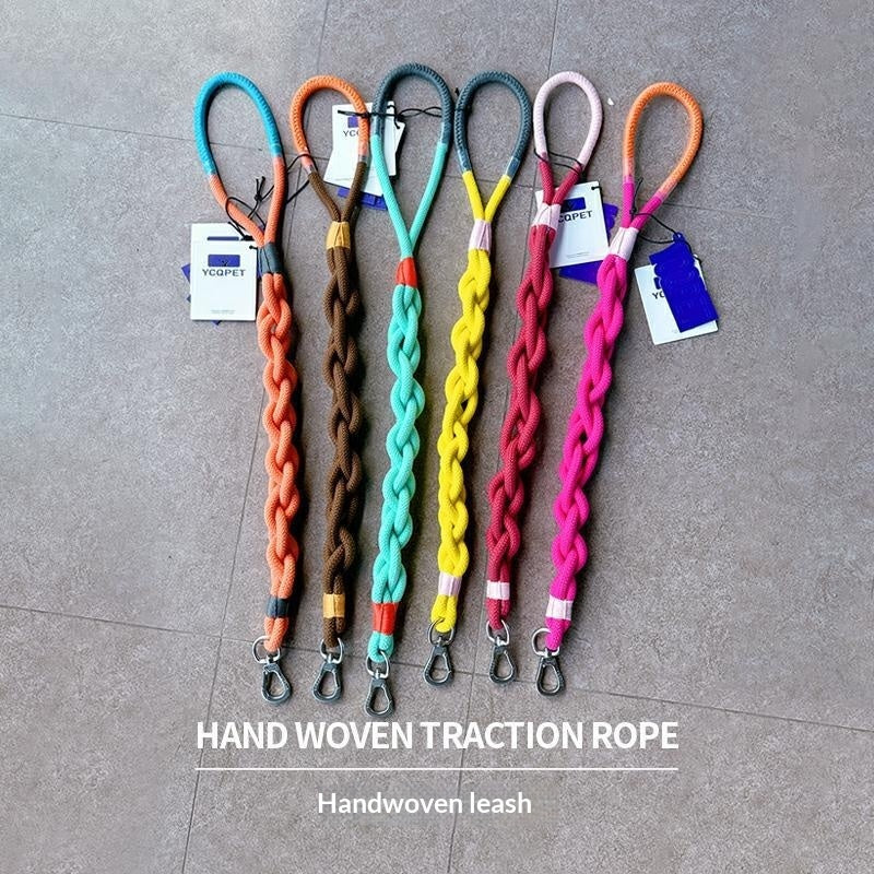 Dog Handmade Woven Leash Polyester Fiber Yellow
