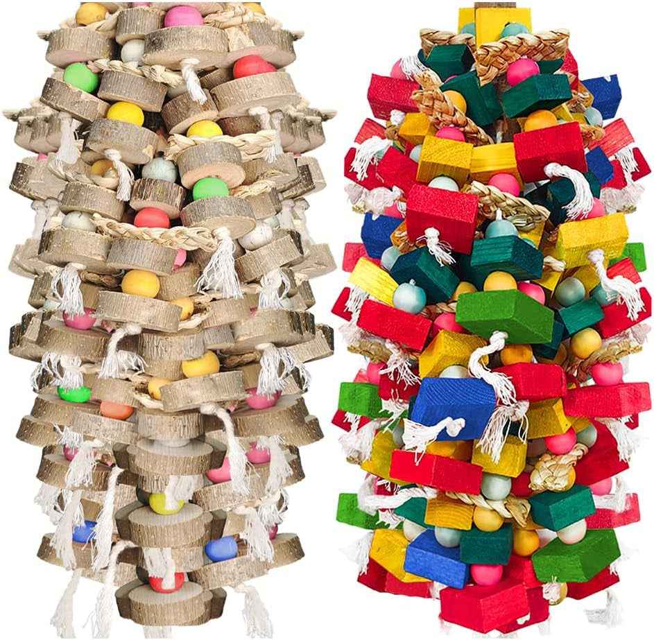 Large Bird Toy Bundle Parrot Chew Toys Natural Wood Cotton Macaw Cockatoo