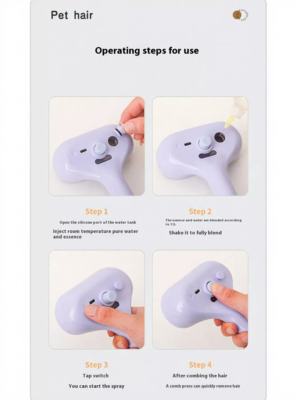 One-Touch Spray Pet Hair Remover Comb