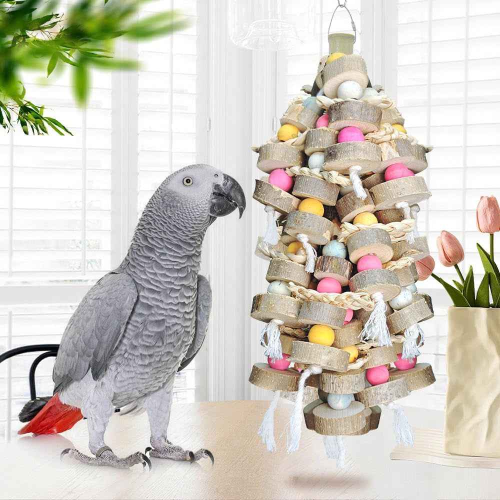Large Bird Toy Bundle Parrot Chew Toys Natural Wood Cotton Macaw Cockatoo