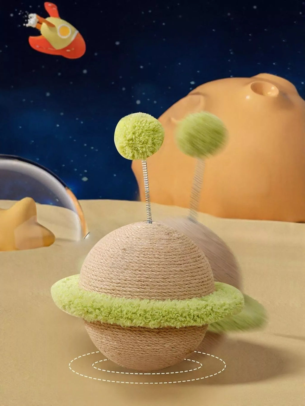 Planet-Shaped Interactive Cat Toy with Sisal Scratching Surface
