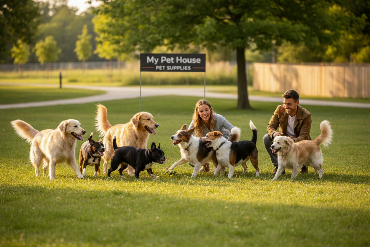 Happy Dogs in Park - My Pet House